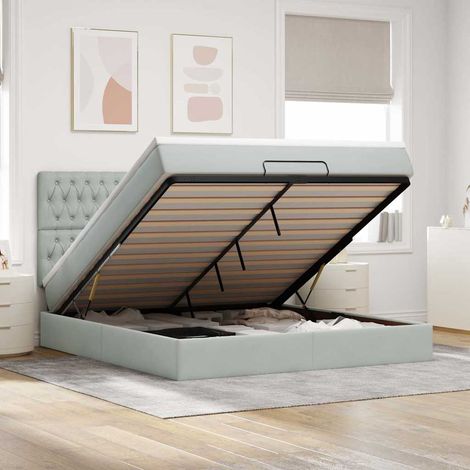 Cadre de lit ottoman et matelas gris clair 180x200cm velours (1/5)