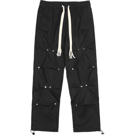 Pantalon Cargo - Taille Haute - Ceinture Élastique avec Cordon de Serrage - Poches Multiples - Noir - Taille 2XL (1/5)