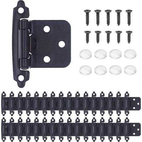 Lot de 32 charnières à fermeture automatique pour meubles de cuisine, recouvrement de 1/2 po, avec vis, noir mat (1/5)