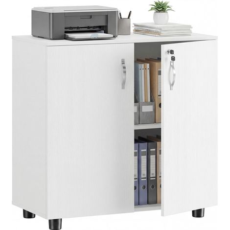 Armoire bureau 2 niveaux meuble rangement 2 portes serrures clés 80x40x80 cm blanc (1/5)