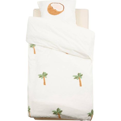 Parure de lit enfant 2 pièces coton tufté palmier housse + taie Vert 140x200 cm