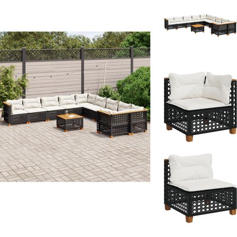 Salon de jardin 11 pcs avec coussins noir résine tressée - Salon De Jardin - Meuble Extérieur - Résine Tressée - Canapé D'extérieur - Set Salon De Jardin (1/5)