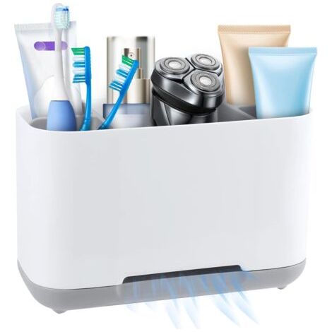 QORVA-Porte-brosse à dents, support de brosse à dents électrique, support de brosse à dents amovible, support de dentifrice, avec trou de drainage, organisateur de salle de bain, 19 x 11,5 x 9 cm, gri