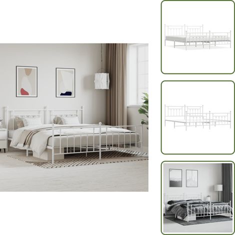 Cadre de lit métal sans matelas et pied de lit blanc 200x200 cm - Cadre De Lit - Lit Double - Lit Metal - Lit Blanc - Meuble Chambre (1/5)