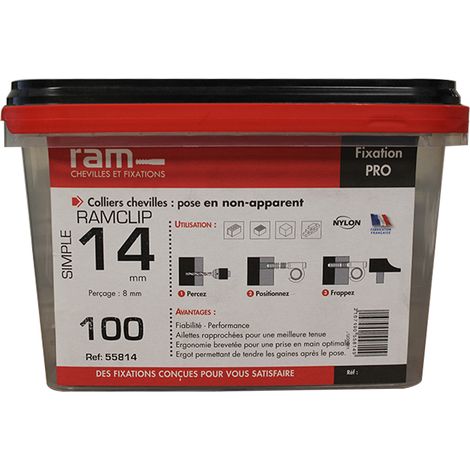 Seau de 100 RAMCLIP gris simple Ø14 pour fixer les gaines souples - Ram (1/3)