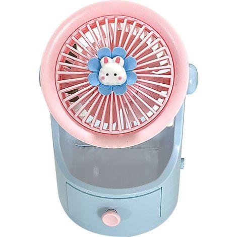 Mini ventilateur de bureau avec tiroir pratique, design mignon, chargement USB, portable, pour la maison, le dortoir, le bureau ou la chambre (bleu/rose). Idéal pour la maison, le dortoir, le bureau o (1/3)