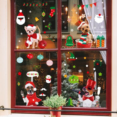 9 Christmas window stickers, decorative Christmas window stickers, snowflake Christmas window stickers, reusable removable PVC window stickers for Christmas interior decoration (1/4)