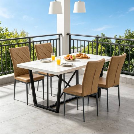 Sedie da pranzo con schienale alto, set da 4, in similpelle vintage e metallo, marrone HAVRYA (1/5)