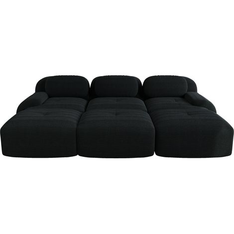 ELVMI Sofá Esquinero Modular 3 Plazas Sin Estructura En Pana, Con Reposabrazos Curvos, Negro (1/5)