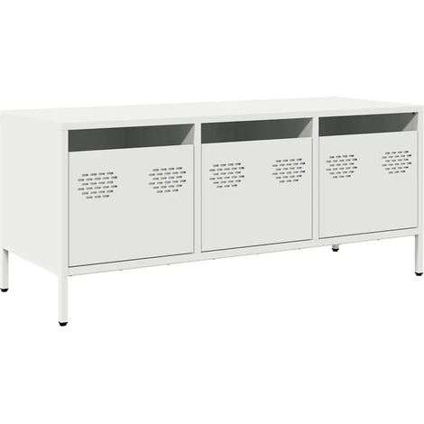 Meuble TV industriel avec 3 tiroirs rangement 101,5 x 39 x 43,5 cm en acier laminé à froid blanc (1/5)