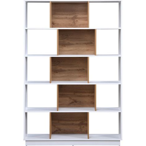 Bibliothèque avec 15 niches - Blanc et Naturel - DALENOR