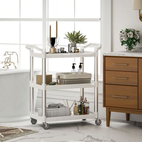 Dreistöckiger Küchenwagen aus Aluminium, Tragkraft 105 kg, für Esszimmer und Wohnzimmer, 88 x 44 x 93 cm, Weiß