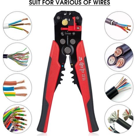 Pince à Dénuder,Pince à Coupe-cables Dénudeur de Fils Automatique Réglable Multifonctionnel Dénudeur de Fils pour Les Cables AWG 224-10 (0,26.0mm2),Pince à Sertir Dénudeur (rouge) (1/3)