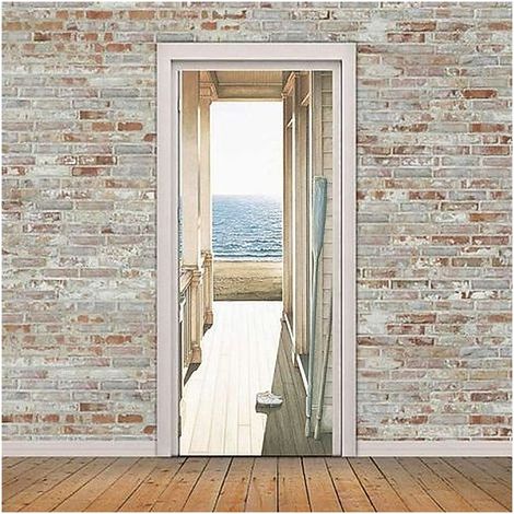 Autocollant mural 3D pour porte – PVC auto-adhésif imperméable – 38,5 x 200 cm – Décoration moderne pour cuisine et salle de bain (1/5)