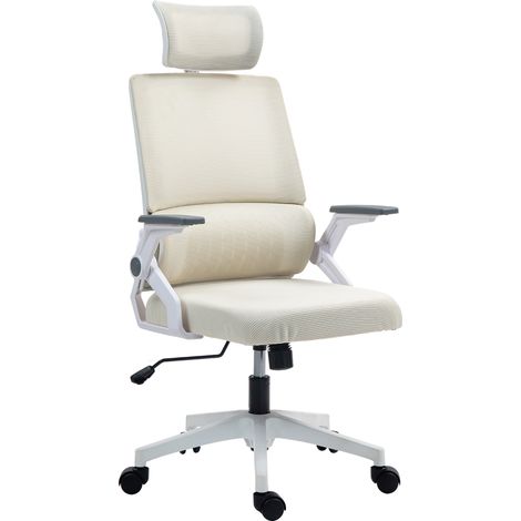 Chaise bureau réglable hauteur appui-tête beige 60x61x121.5 cm