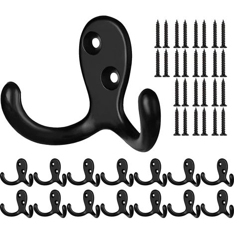 Crochet Porte Manteau, 14 Pièces Murale Patere Noir, Crochet Mural, Crochet Double avec 28 vis pour Cuisine Chambre Entrée (1/5)
