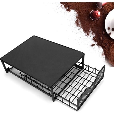 Porte Dosette Support Capsule Tiroir De Rangement Dosette à Café Métal Distributeur Range - Capacité 54 Pièces - pour Maison, Bureau - Noir (1/5)