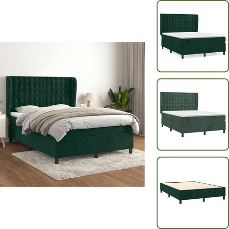 The Living Store Boxspringbett mit Matratze Dunkelgrün 140x190 cm Samt - Samtbett - Boxspringbett - Doppelbett - Bettauflage - Matratze (1/5)