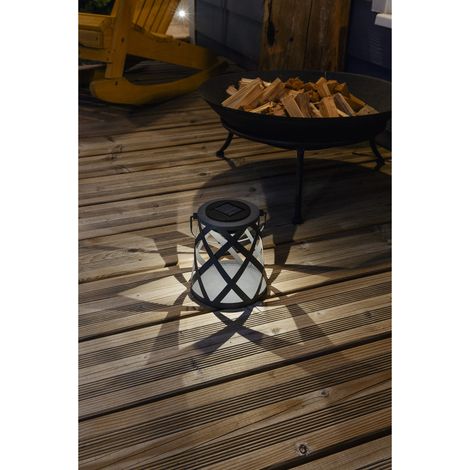 Lanterne solaire métal ajourée 16 cm, effet croisé lumineux au sol, à poser ou suspendre. (1/3)