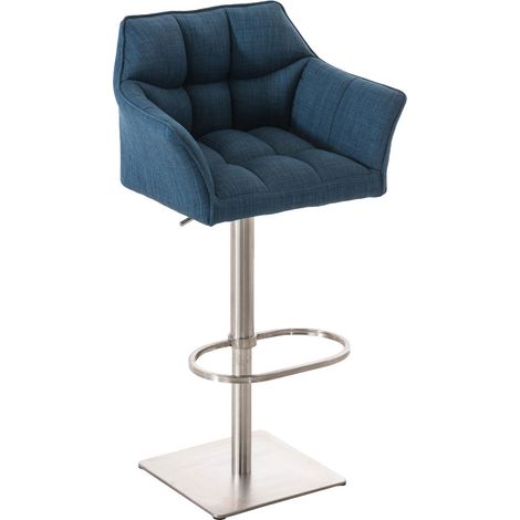 Sgabello da bar Damaso con rivestimento in tessuto blu acciaio inossidabile (1/5)