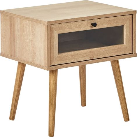 Comodino in truciolato gambe in legno di pino 1 cassetto portaoggetti legno chiaro Albany