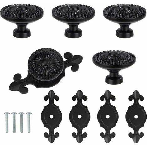 Tiradores para cajones, juego de 5 tiradores para muebles, tiradores redondos para cajones, puertas y armarios (negro) - Crezuo (1/4)