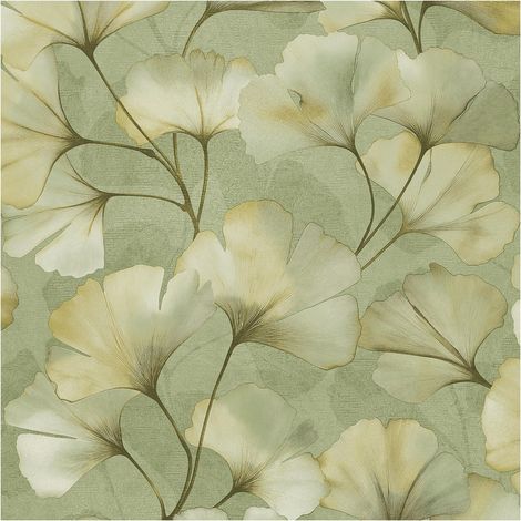 Ginkgo Leaf Wallpaper Green Floral Paste The Wall Textured Vinyl 10m Roll (1/4)