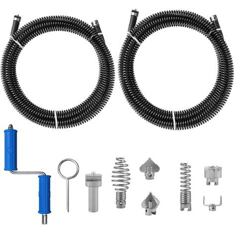 Spirale per la pulizia di tubi, 2 spirali da 3 metri, diametro spirale 12 mm, con 6 pulitori per scarichi, testina di taglio, 1 adattatore manuale e 1 adattatore elettrico, spirale in acciaio per la p (1/5)