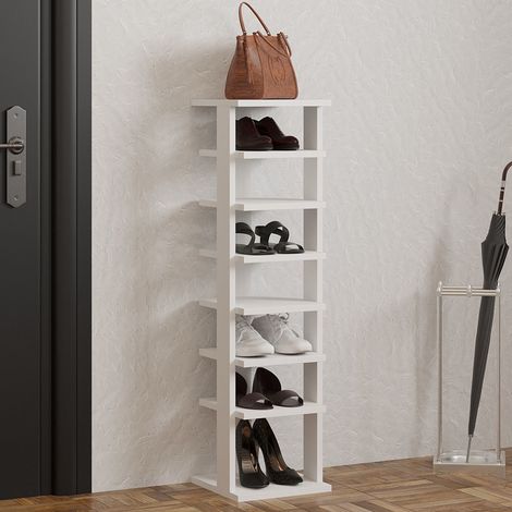 Zapatero Soddi, Mueble para 8 Pares, 8 Estantes, 7 Espacios, 30x30x110h cm Blanco (1/5)