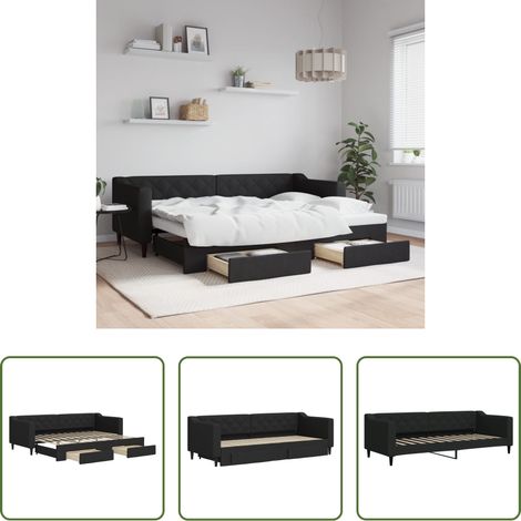 vidaXL Canapé de repos - Lit de jour avec gigogne et tiroirs sans matelas noir 80x200 cm (1/5)