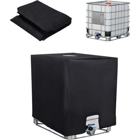 Bache pour Cuve 1000L IBC, Bache de Reservoir d'eau, Anti-UV Anti-Poussière Recuperateur d Eau de Pluie Bouchon, Bâche de Protection Container Cuve IBC Réservoir, 116 x 100 x 120 cm, Noir (1/4)