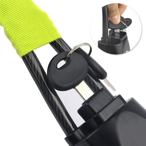 Diebstahlsicherung für Autos – Lenkradsperre mit Sicherheitsgurtsperre – universell verstellbar, Stahlseil, 33 cm, fluoreszierend gelb, 2 Schlüssel