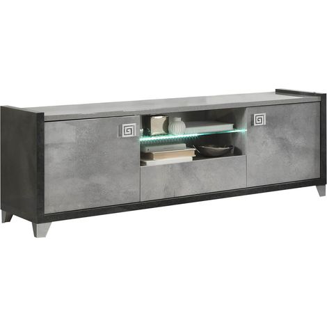 HOFFMAN - Meuble TV 2 Portes 160cm Gris Aspect Pierre avec Led (1/3)