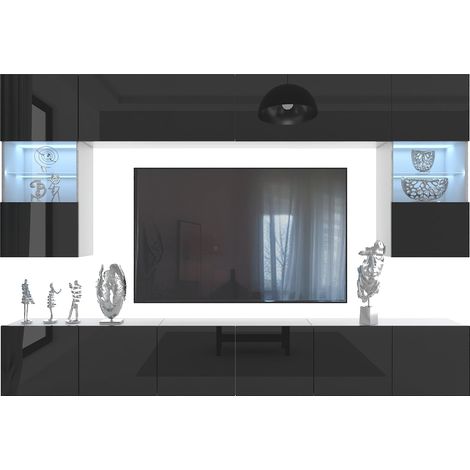 BELINI Meuble TV Mural Milano 1 300 cm - Suspendu avec Systeme Verin a Gaz - Noir Brillant (1/4)