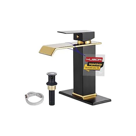Lavabo à poser noyau cuivre cascade robinet mitigeur noir doré meuble salle de bain trou unique compact (1/4)
