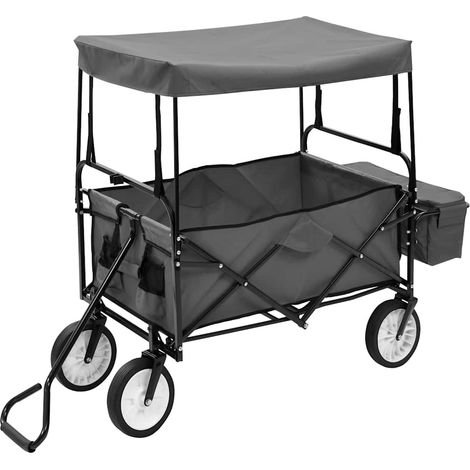 vidaXL Carrito de mano plegable con capota acero gris (1/2)