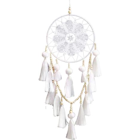 Attrape-rêves mural décoratif pendentif perlé avec franges, fabrication artisanale tissée, décoration intérieure pour chambre (1/5)