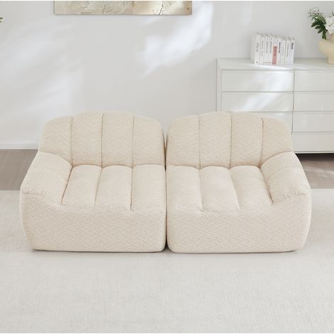 Canapé modulaire 2 places beige blanc en polaire granulée sans montage (1/5)