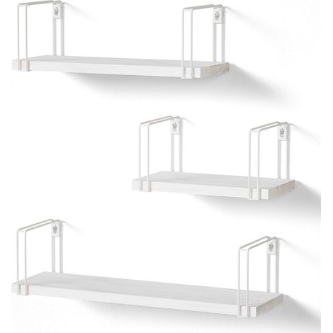 Etagere Murale Blanche Lot de 3 Étagère Murale Bois Max. 20 KG Equerre Etagere Murale pour Cuisine Salon Chambre Bureau Etagères Flottantes Charge (1/5)