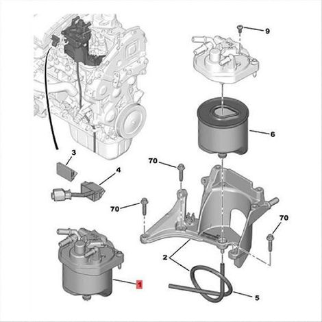 Boîtier de filtre à carburant diesel pour Peugeot 207, 208, 308, 3008, 5008 et Citroën