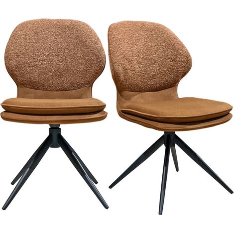 Lot 2 chaises pivotantes 360° tissu chiné et Mohair doux terra – MELY