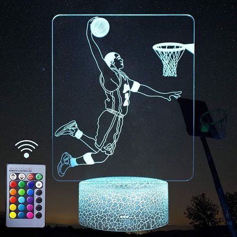 Veilleuse 3D Joueur de Basket Veilleuses LED Décor Illusion Lampe avec Télécommande et Bouton Intelligent 16 Couleurs Lumière Changeante avec Câble USB Cadeau d'anniversaire pour les Fans de la NBA En (1/5)