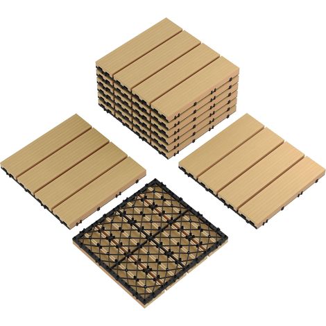 Dalles WPC emboîtables foncé Teck lot de 9 pièces 30x30cm, surface dentelée antidérapante, composite bois-plastique faible entretien (1/5)