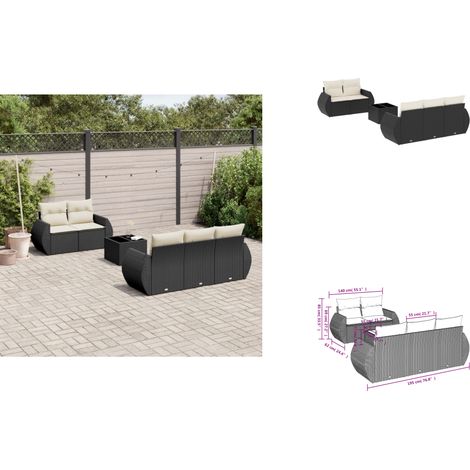 6-tlg. Garten-Sofagarnitur mit Kissen Schwarz Poly Rattan - Gartenmöbel Set - PE-Rattan Möbel - Outdoor Sofa - Esstisch - Lounge Garnitur (1/3)