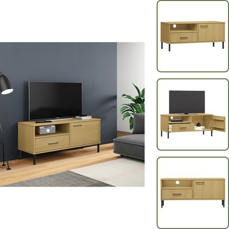 The Living Store Mobile TV con Gambe Metallo Marrone Legno Massello di Pino OSLO - Mobile TV