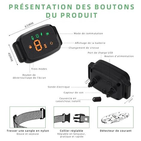 Anti Barking Dog Collar, Modes, for Small and Large Dogs, Black Sound, Vibration, Electric Shock, Sensitivity Levels Adjustable, Rechargeable, Intelligent Control, Waterproof (1/4)