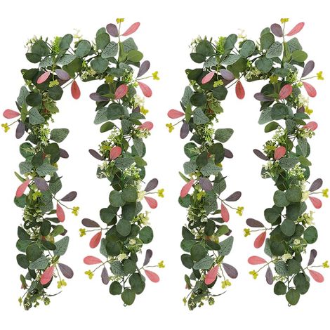 2 pcs Guirlandes d'eucalyptus Artificielle Faux,Eucalyptus Vignes Feuilles,Guirlande Fleurs Artificielles Eucalyptus 1,8m,pour Mariage,Fête,Jardin,Festival,Arche,Table,Mur (1/5)