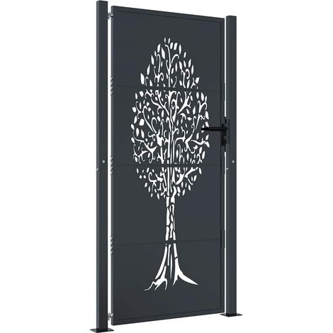 Garden Gate Anthracite 100x200 cm Steel Tree Design vidaXL