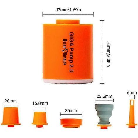 Pompe à air Giga Pump 2.0 Mini pour bouées, 5 embouts, pompe à air électrique, compatible avec les matelas, camping, activités de plein air, portable (1/4)
