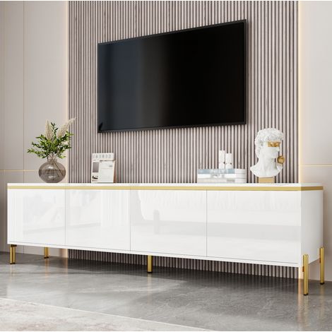 Mobile TV bianco lucido 170 x 38 x 50 cm con 4 ante e passacavi HAVRYA (1/5)